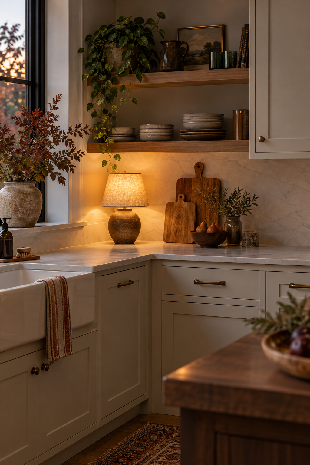 Small countertop lamp in fall kitchen