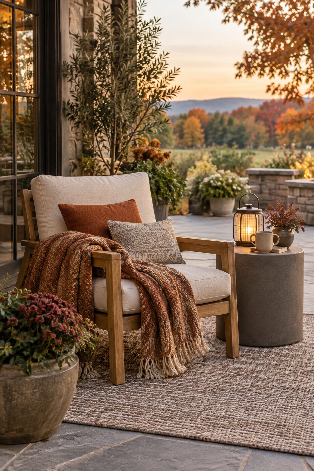 Cozy outdoor reading nook for fall