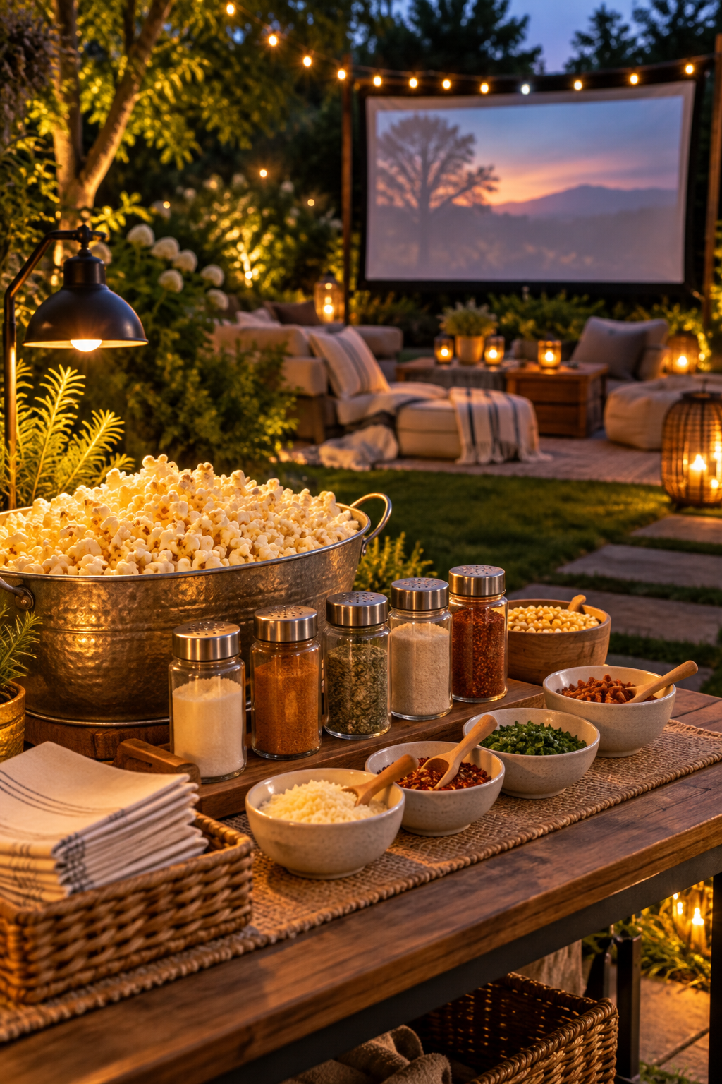 Create a Popcorn Seasoning Station for a magical garden movie night