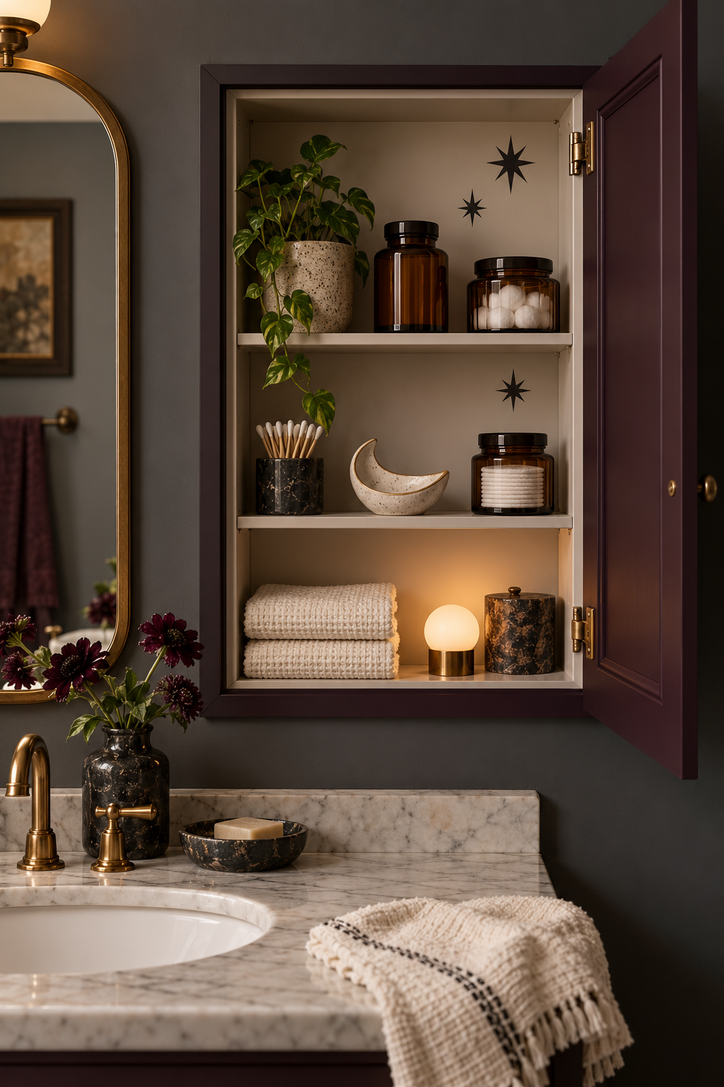 Decorate the Medicine Cabinet Interior styled as Halloween bathroom decor ideas