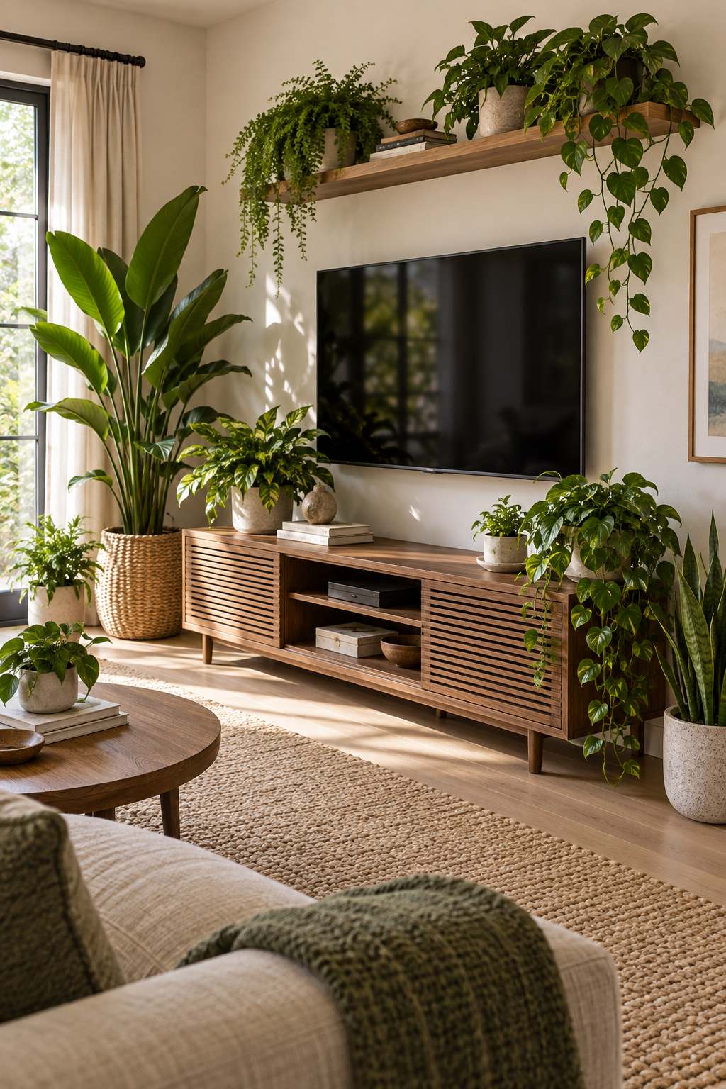 Layer Greenery around a Media Console