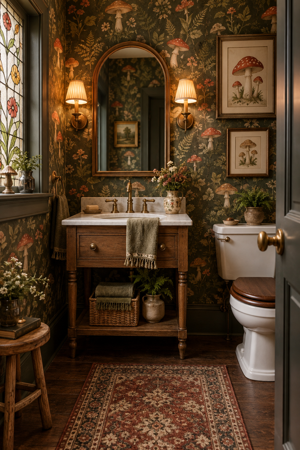 Use Mushroom Wallpaper in a Powder Room