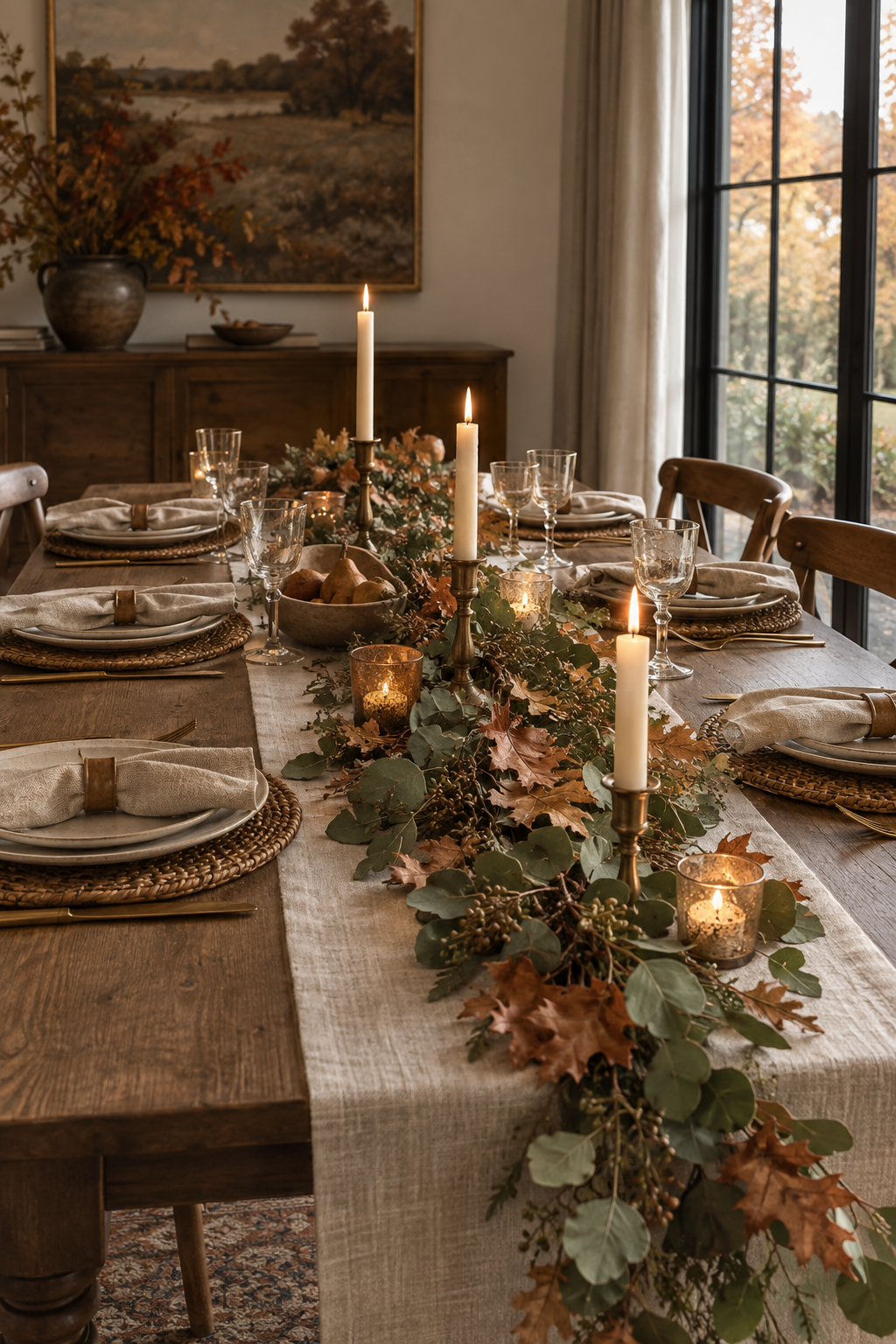 Eucalyptus and dried leaf table garland