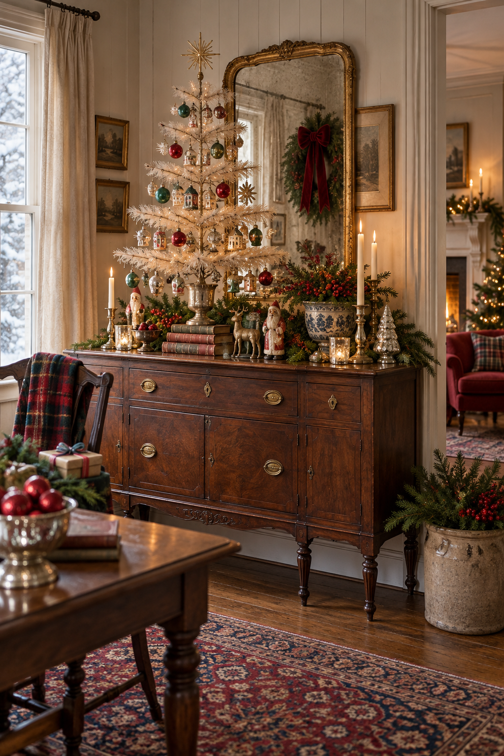 Style a Feather Tree on a Sideboard