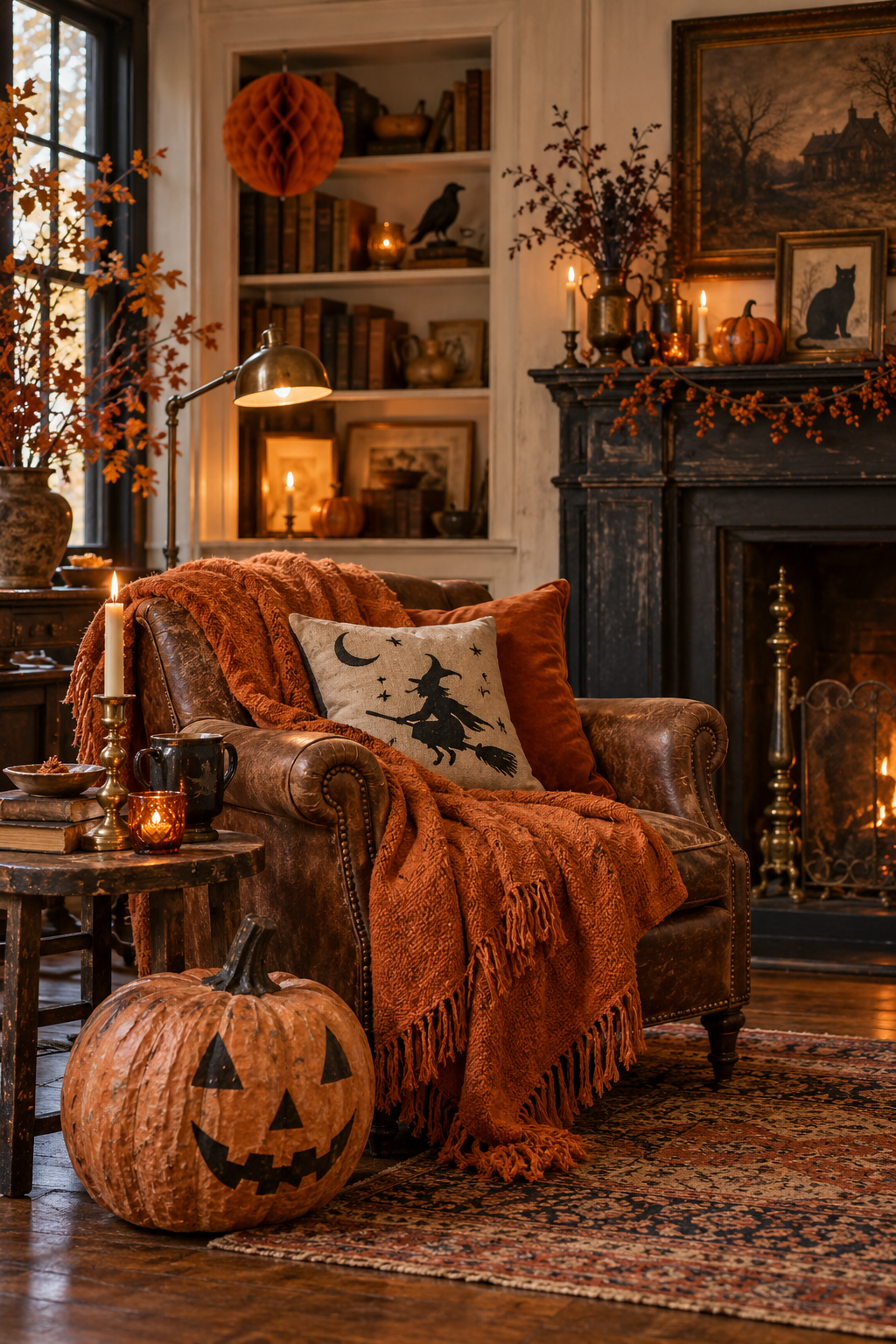 Layer Faded Orange Textiles styled as vintage Halloween decor ideas