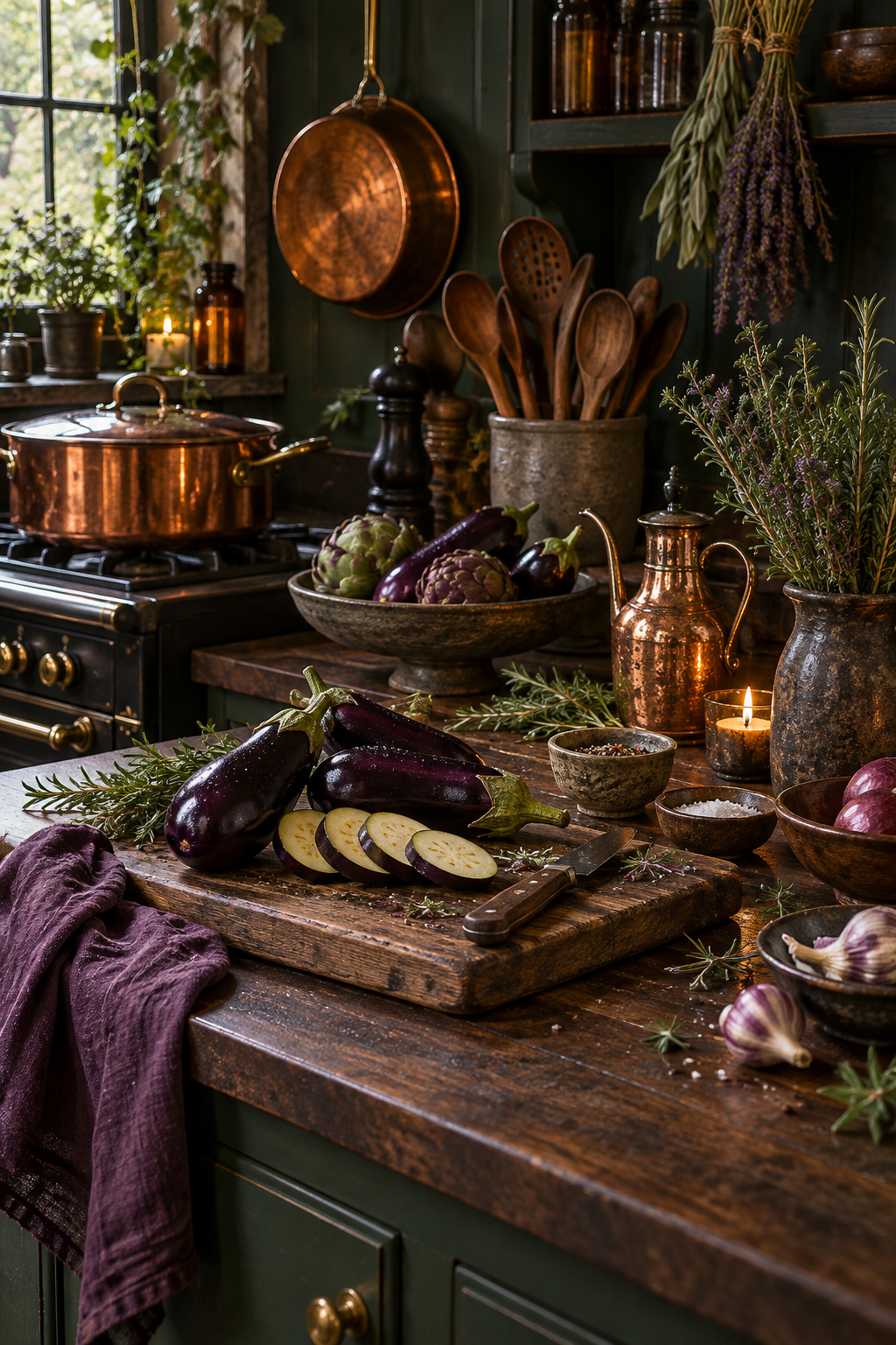 Style a Dark Cottage Countertop styled as witchy kitchen decor ideas