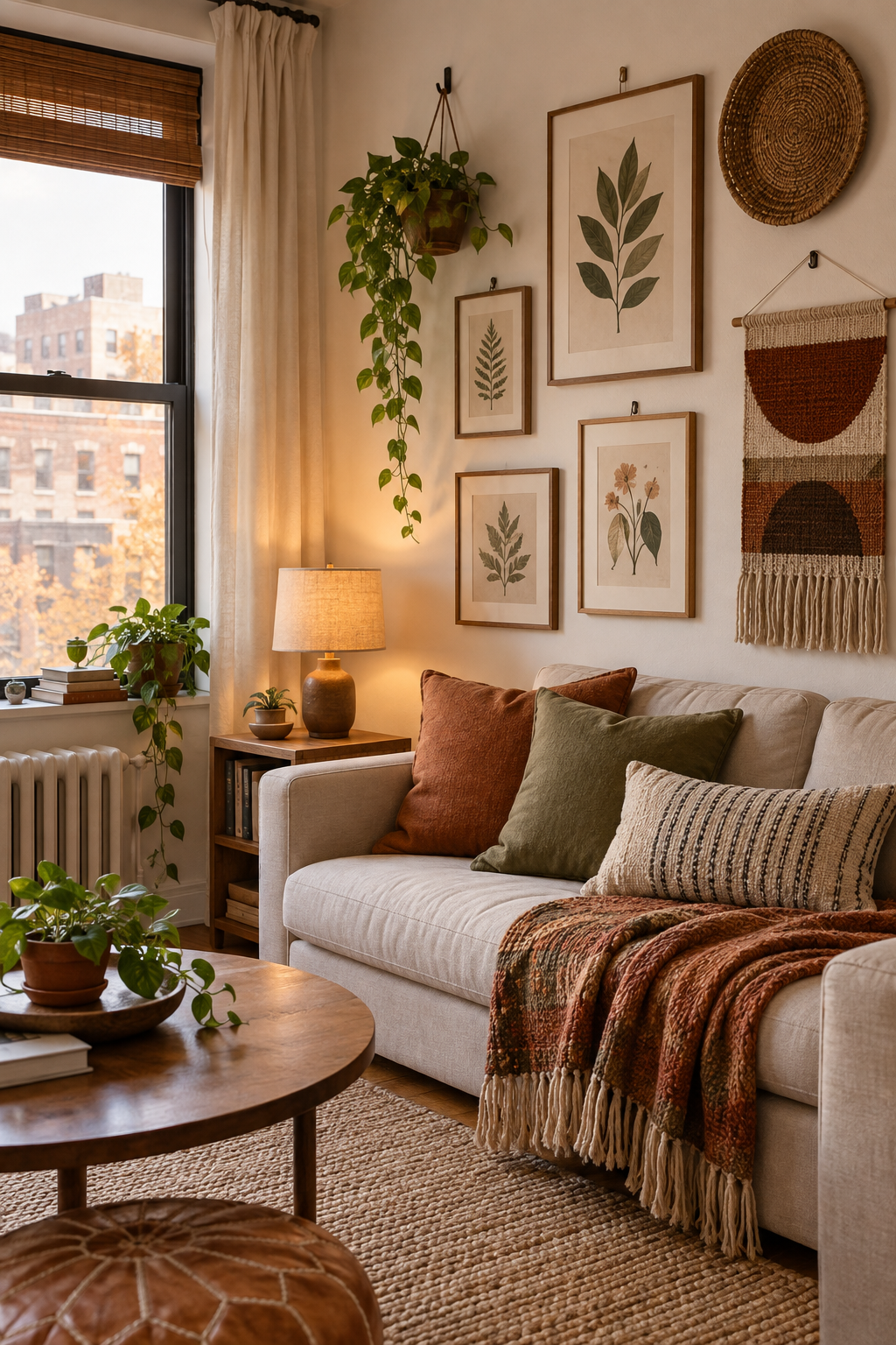 Cozy fall decor in a narrow apartment entryway