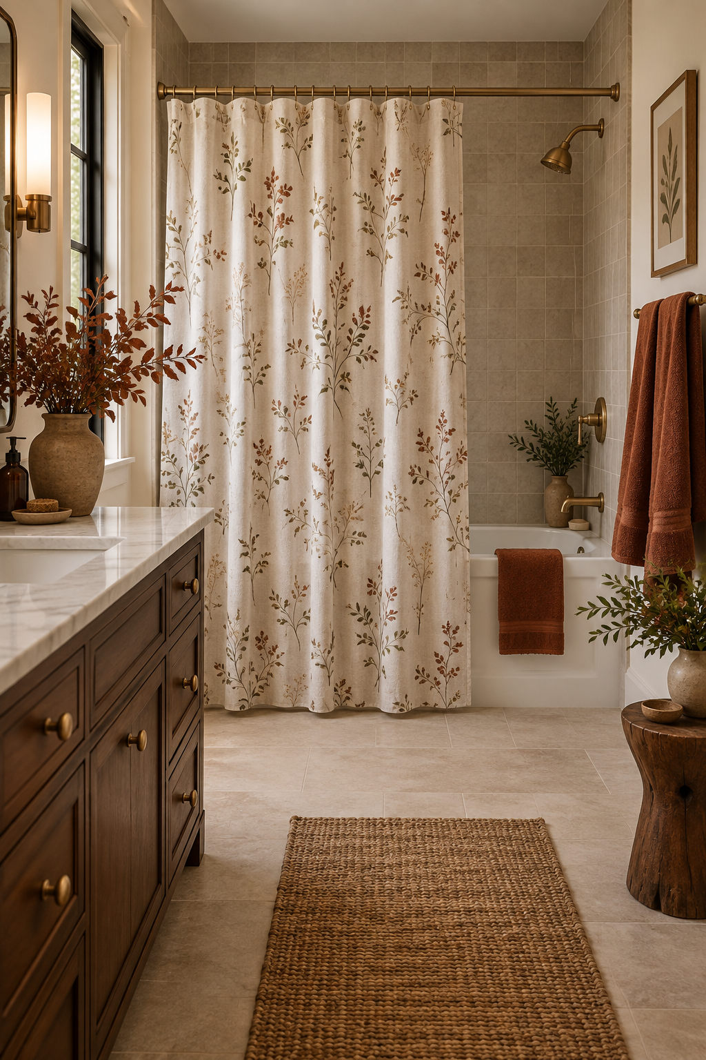 Subtle botanical autumn shower curtain