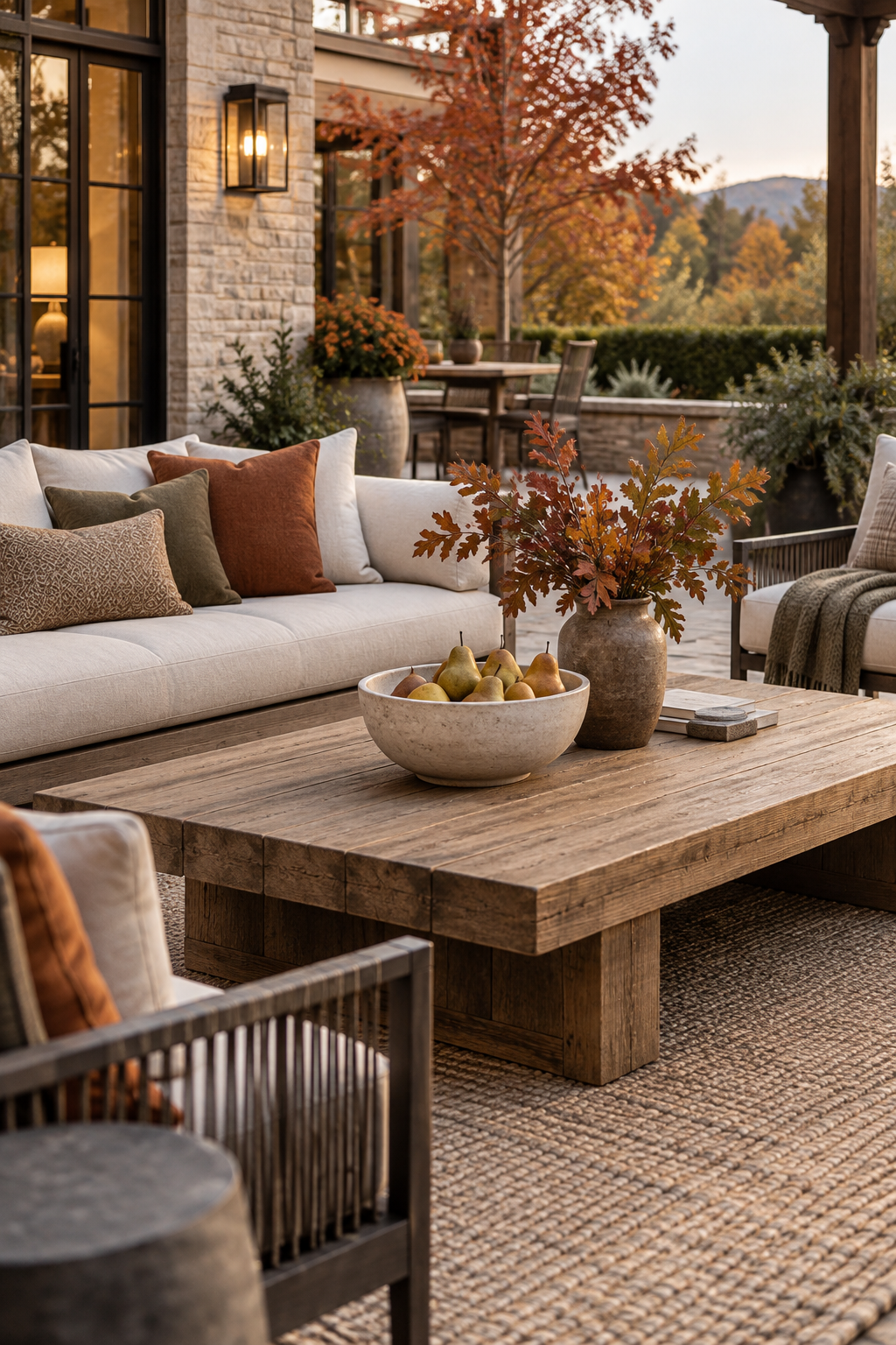 Simple fall patio coffee table styling
