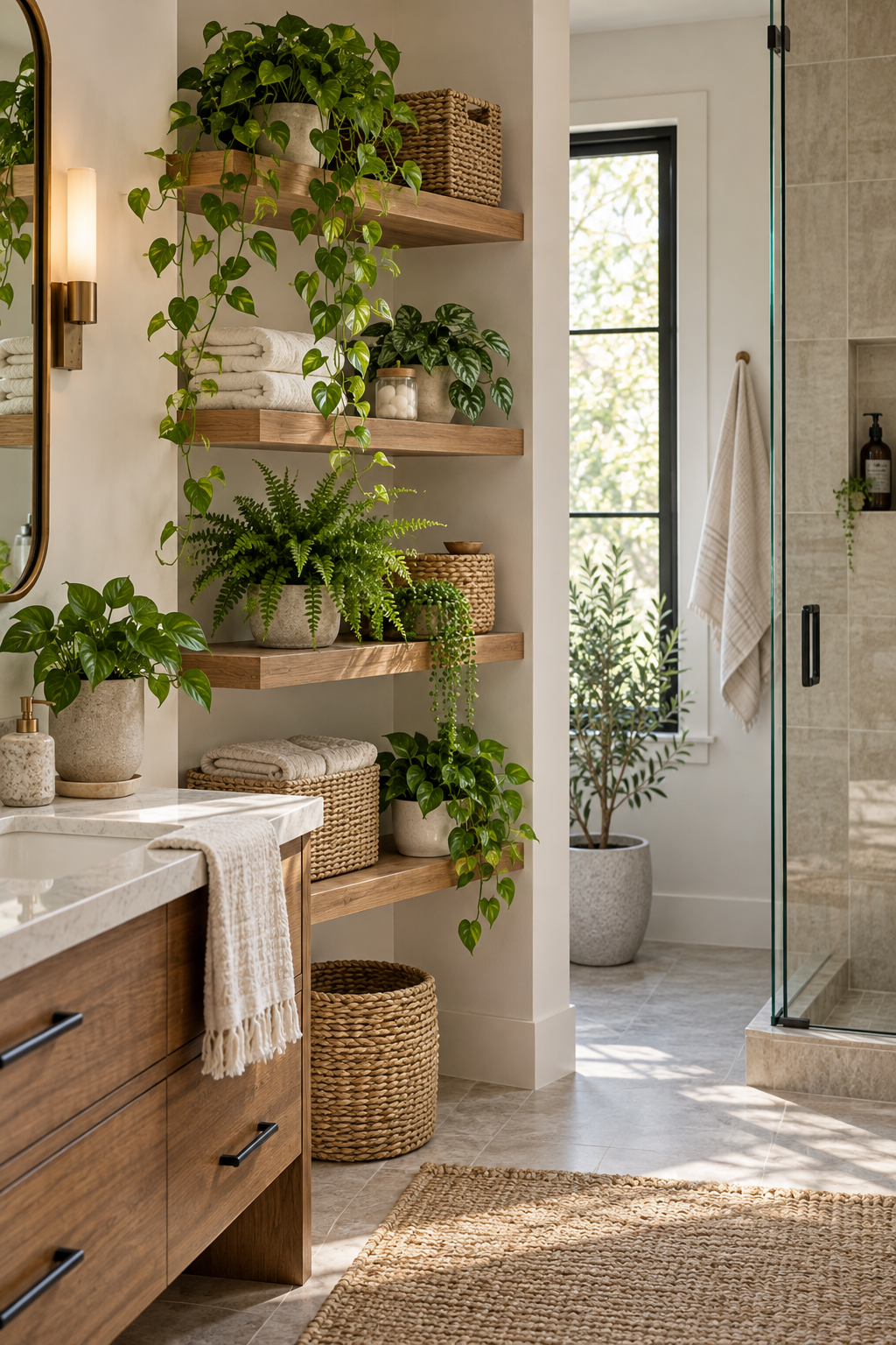 Add Plants to an Open Bathroom Shelf
