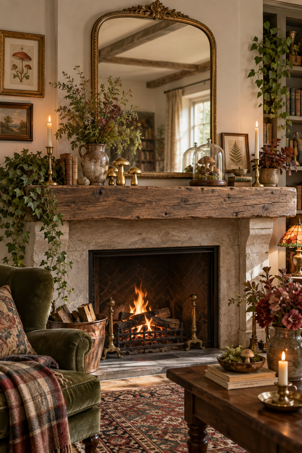 Add Tiny Brass Mushrooms to a Mantel