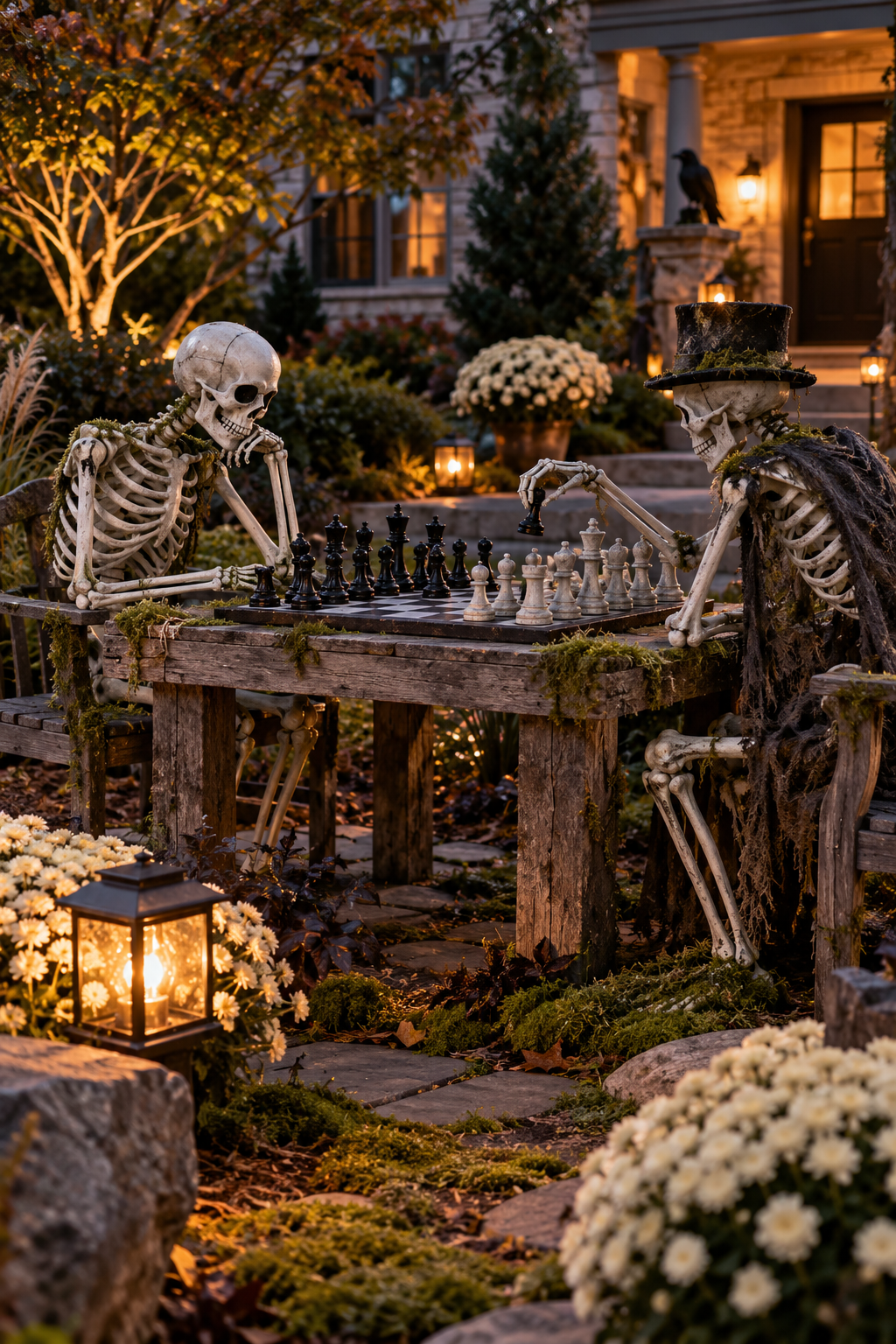 Create a Graveyard Chess Match styled as skeleton yard display ideas