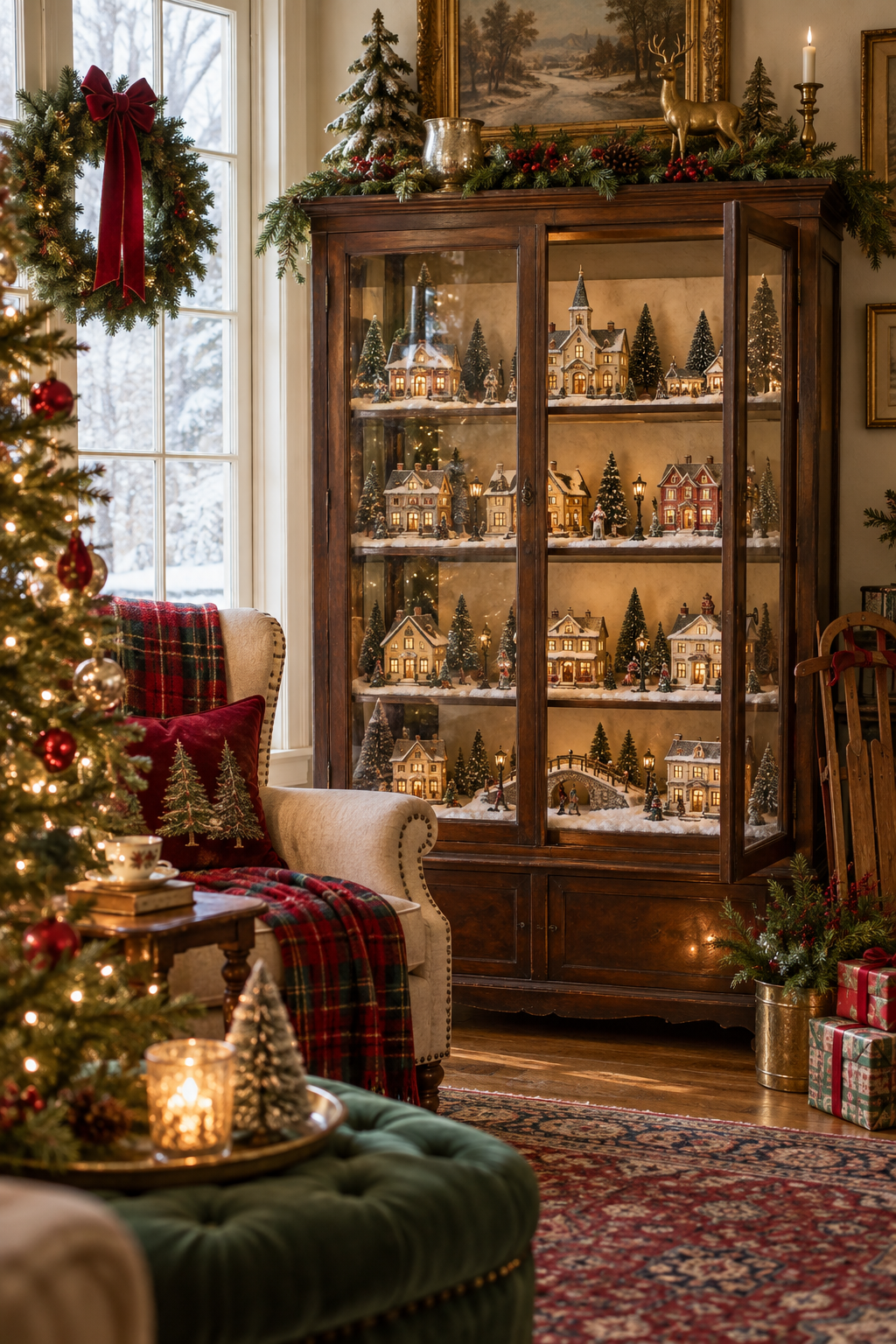 Display Christmas Village Houses in a Cabinet