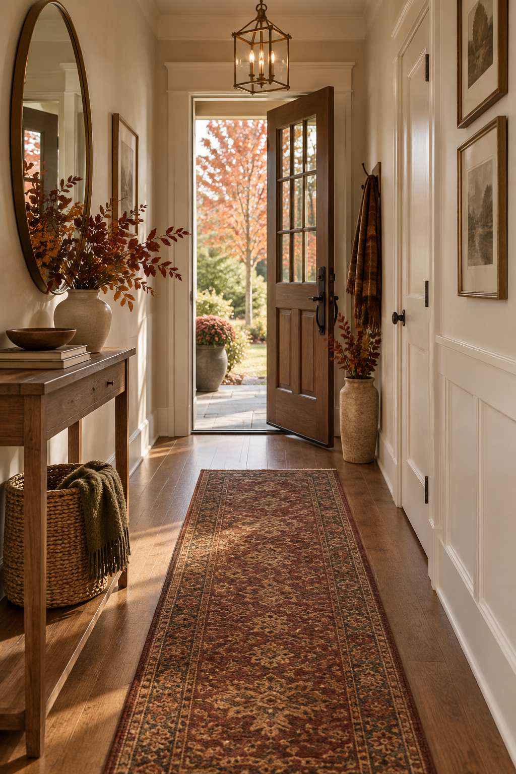 Narrow fall hallway with clear walkway