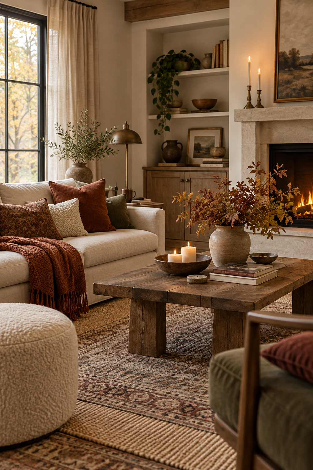 Autumn console table with pottery