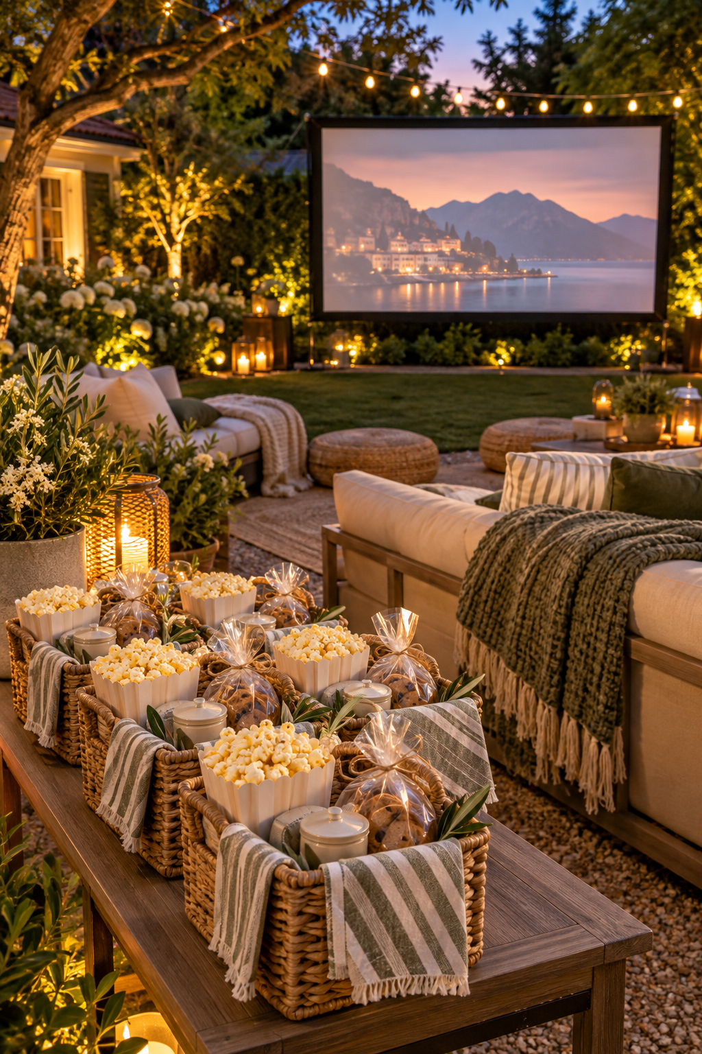 Add Individual Snack Baskets for a magical garden movie night