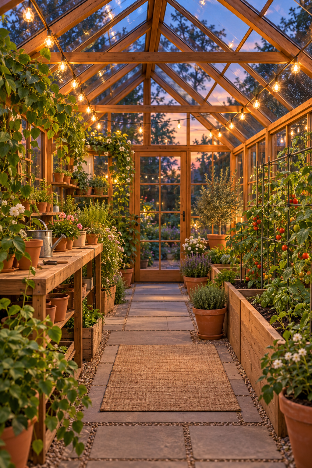 Add Soft Solar String Lights inside a beautiful garden greenhouse