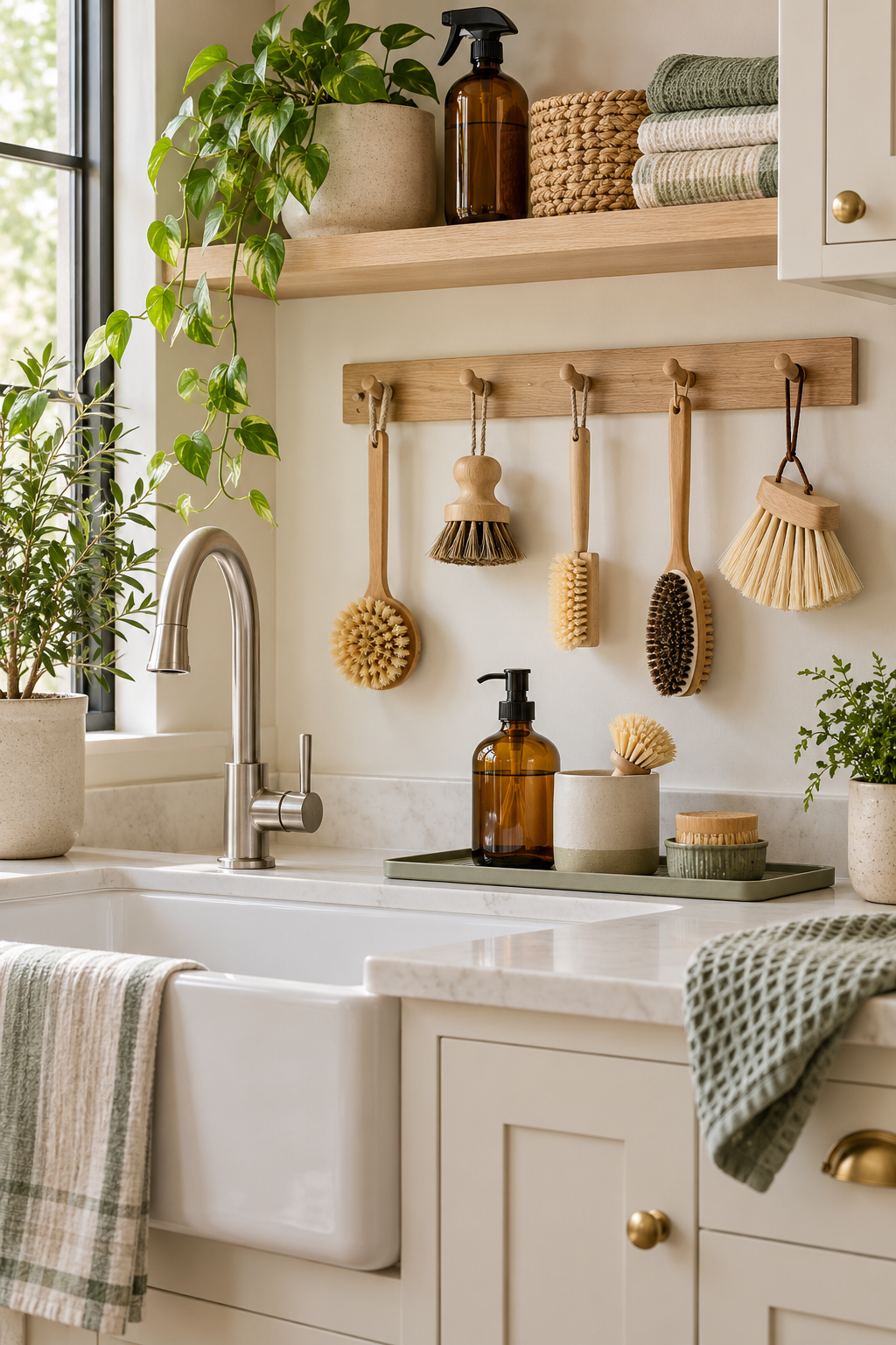 Create a Dedicated Scrub-Brush Rail in an organized naturally minded cleaning station