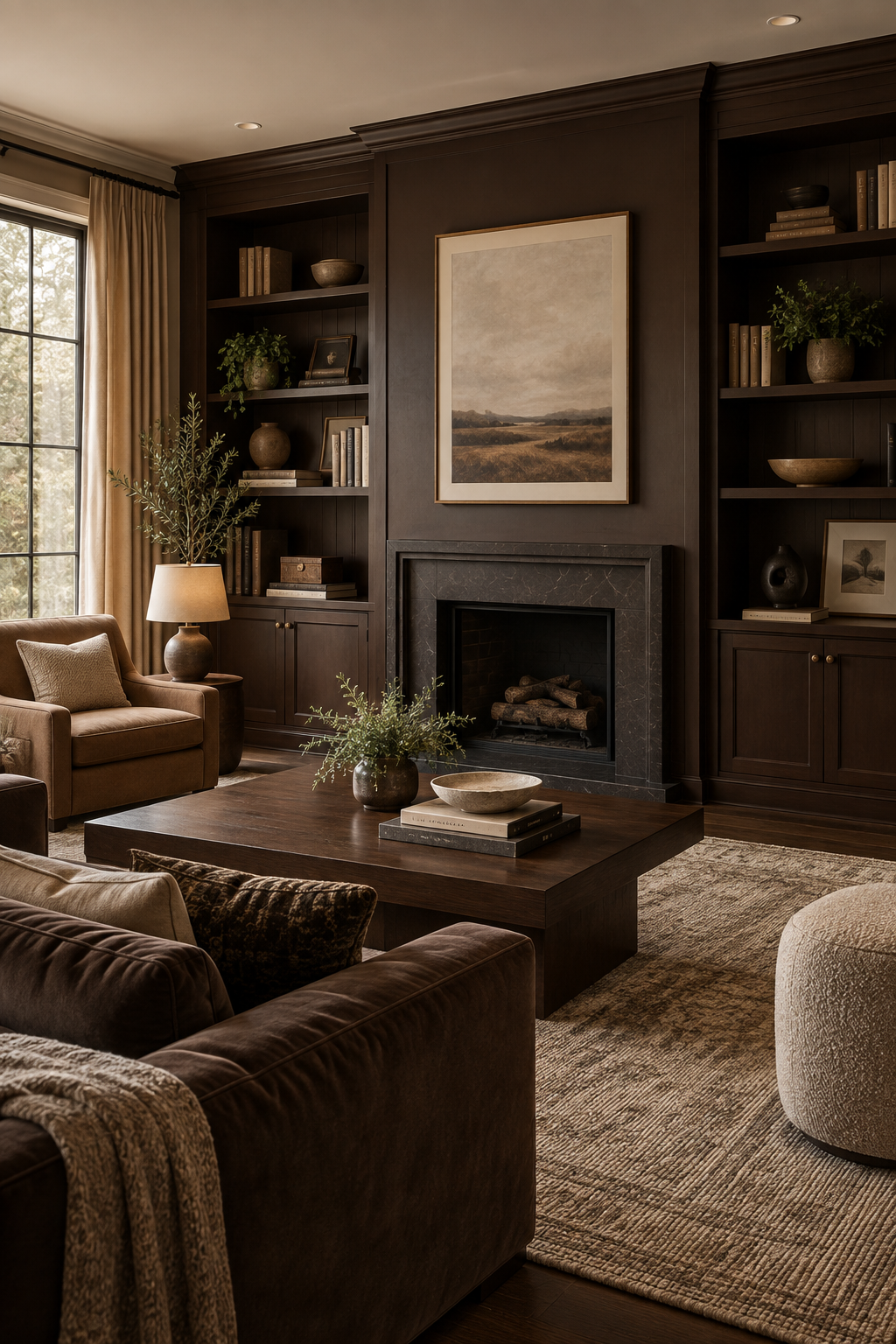 Choose Dark Wood Built-In Shelves