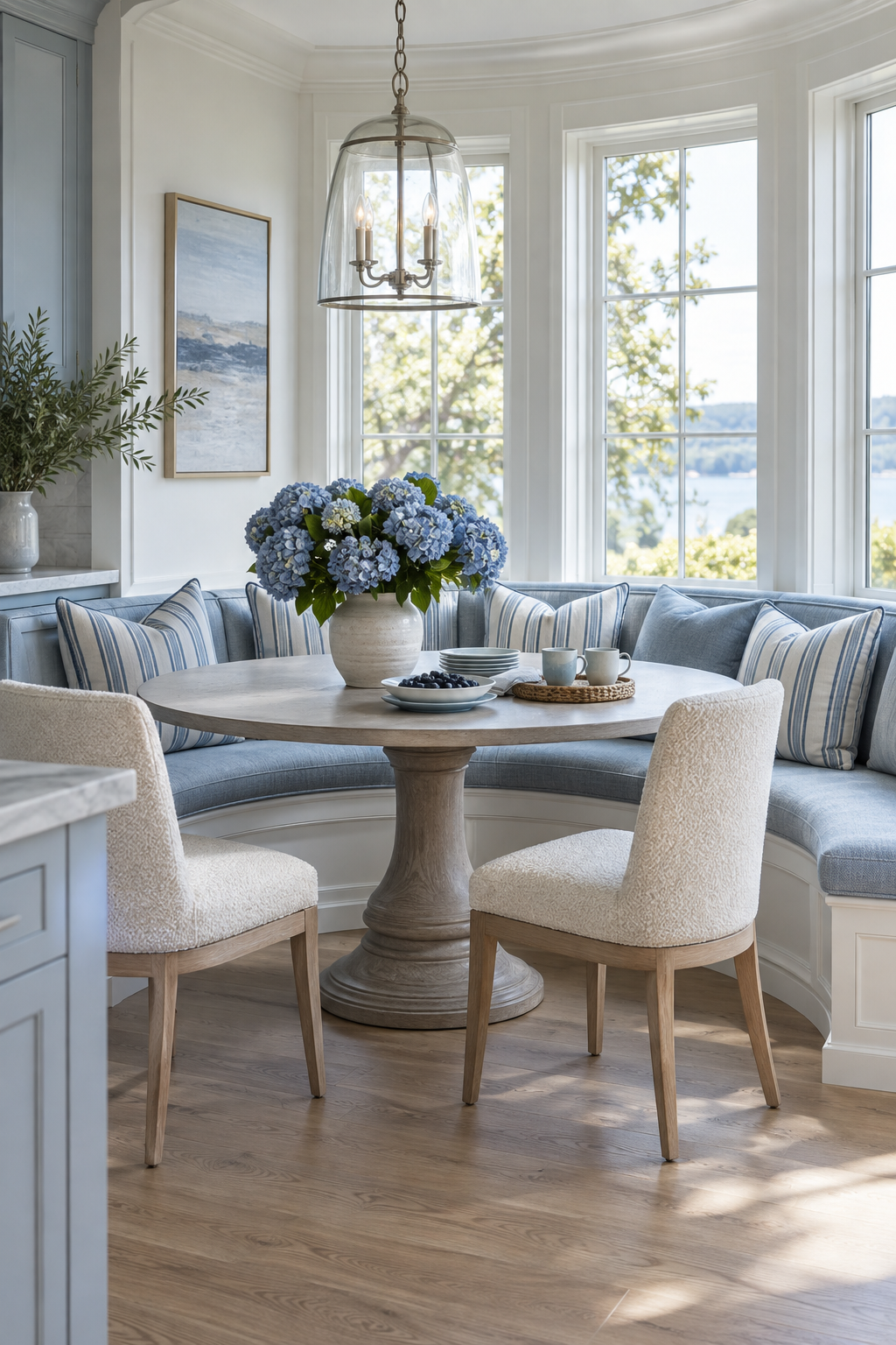 Cool Blue frame the fireplace