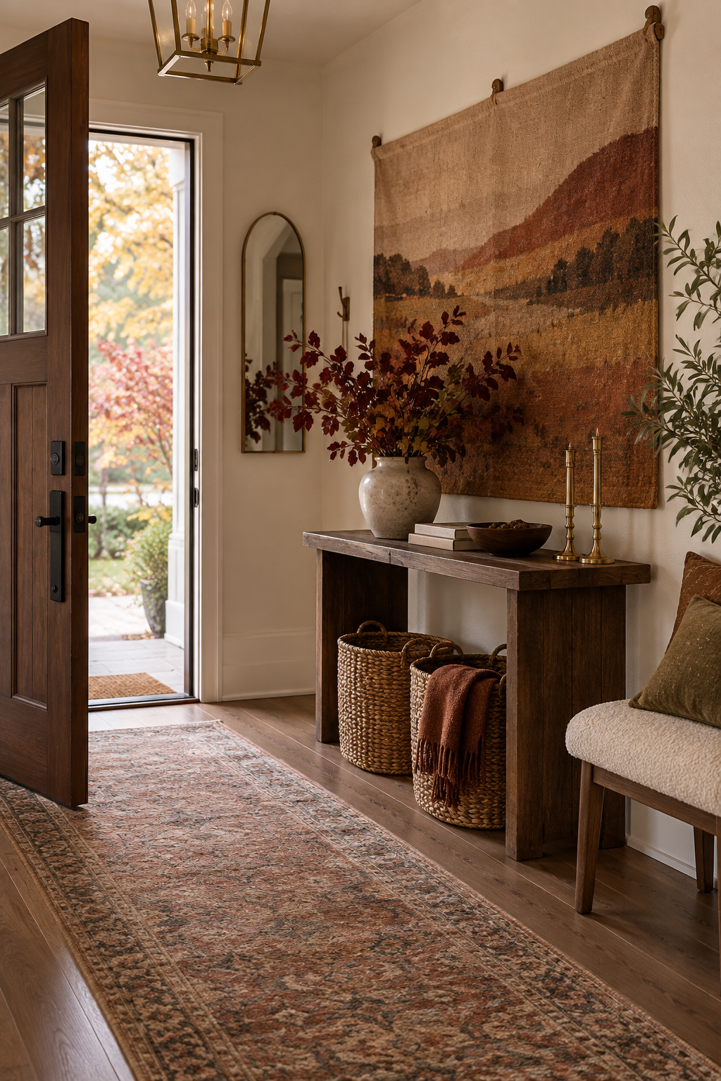 Renter friendly fall entryway wall decor