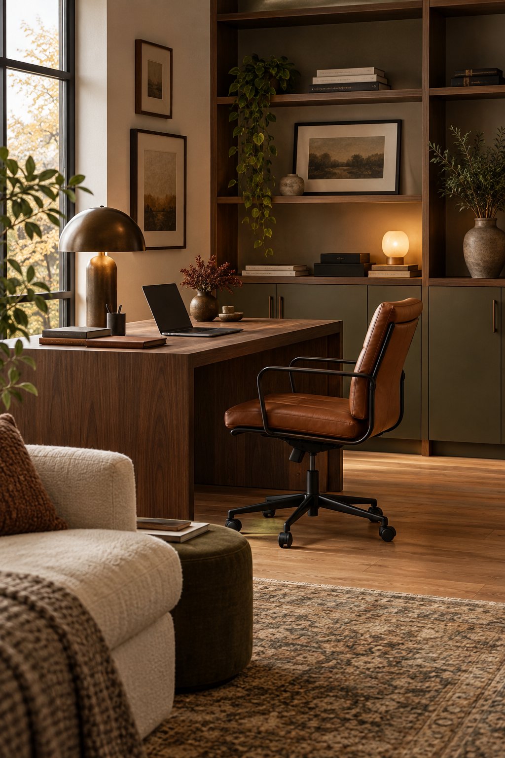 Fall workspace in living room corner