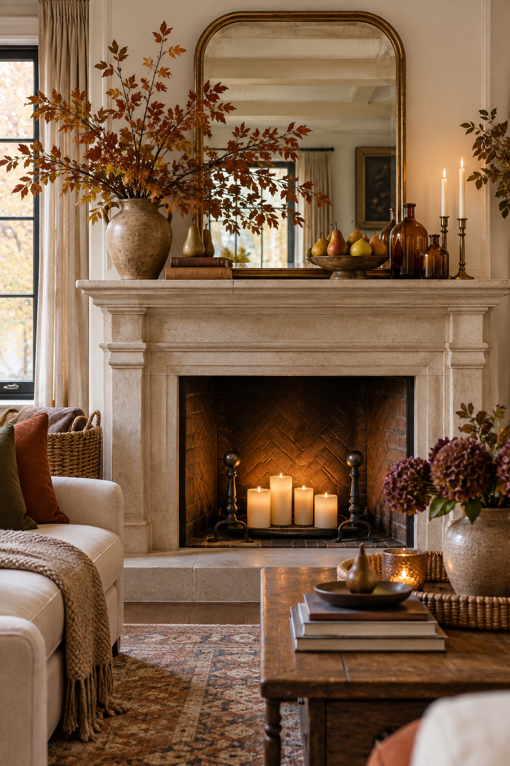 No pumpkin fall mantel decor