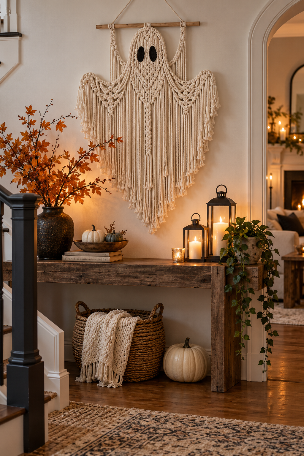 Make a Macramé Ghost Wall Hanging styled as DIY ghost decor ideas