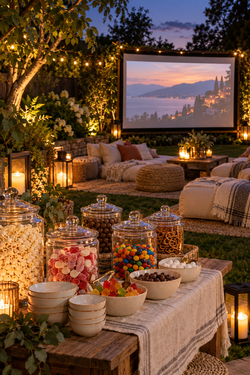 Use Lidded Jars for Sweets for a magical garden movie night