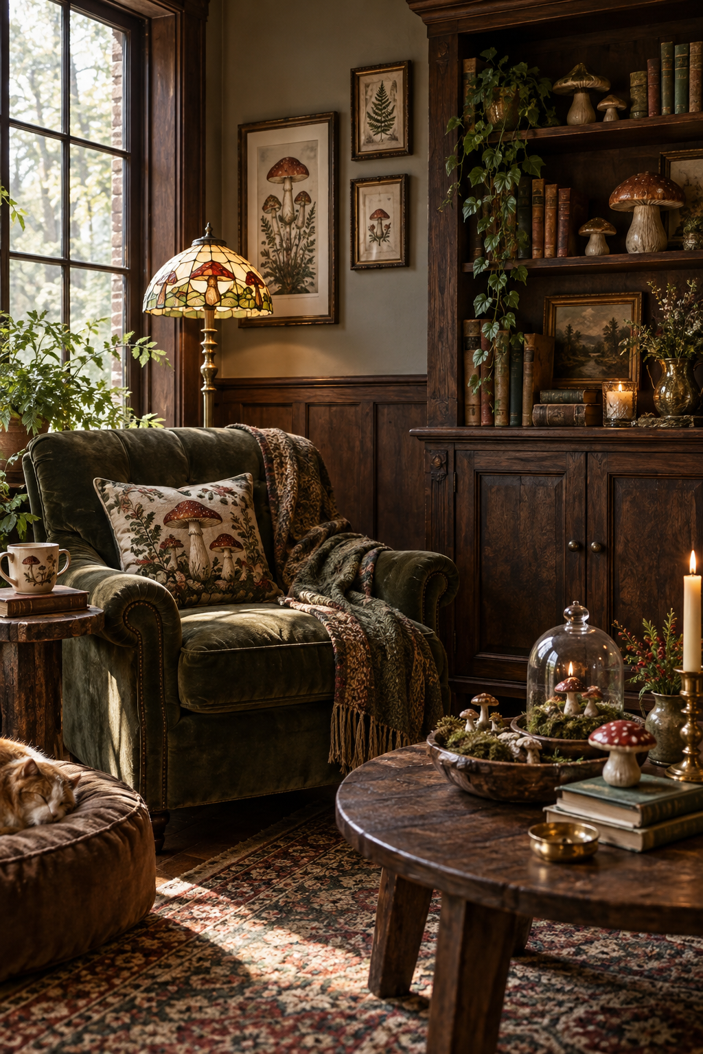 Pair Mushroom Decor with Dark Wood