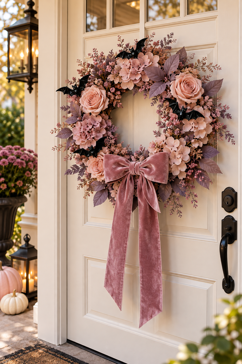 Create a Pink Halloween Wreath styled as pink Halloween decor ideas