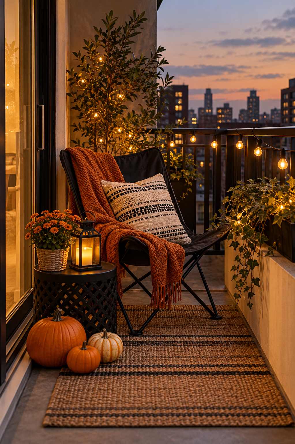 Create a Tiny Balcony Pumpkin Corner styled as Halloween apartment decor ideas