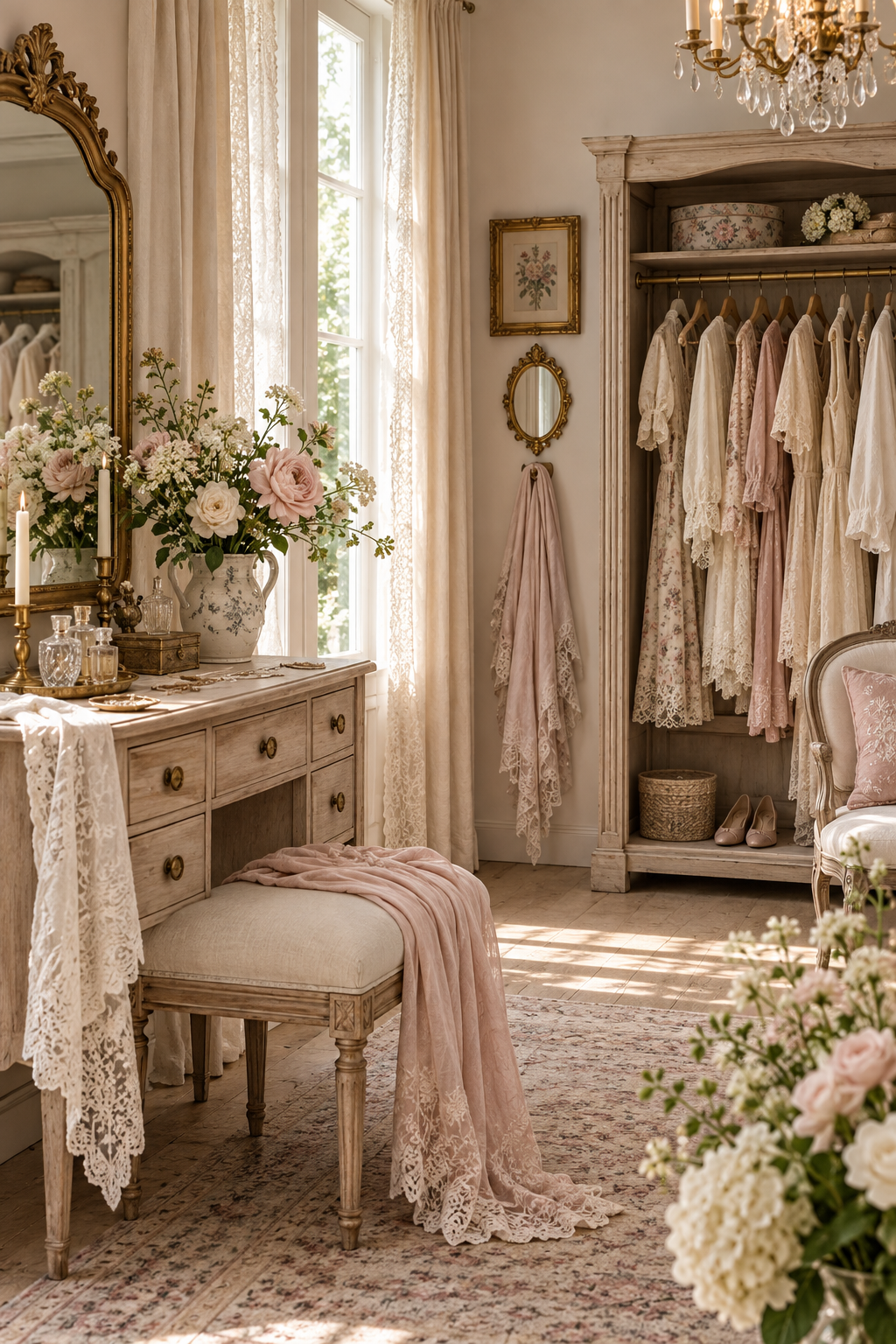 Romantic Lace frame the fireplace