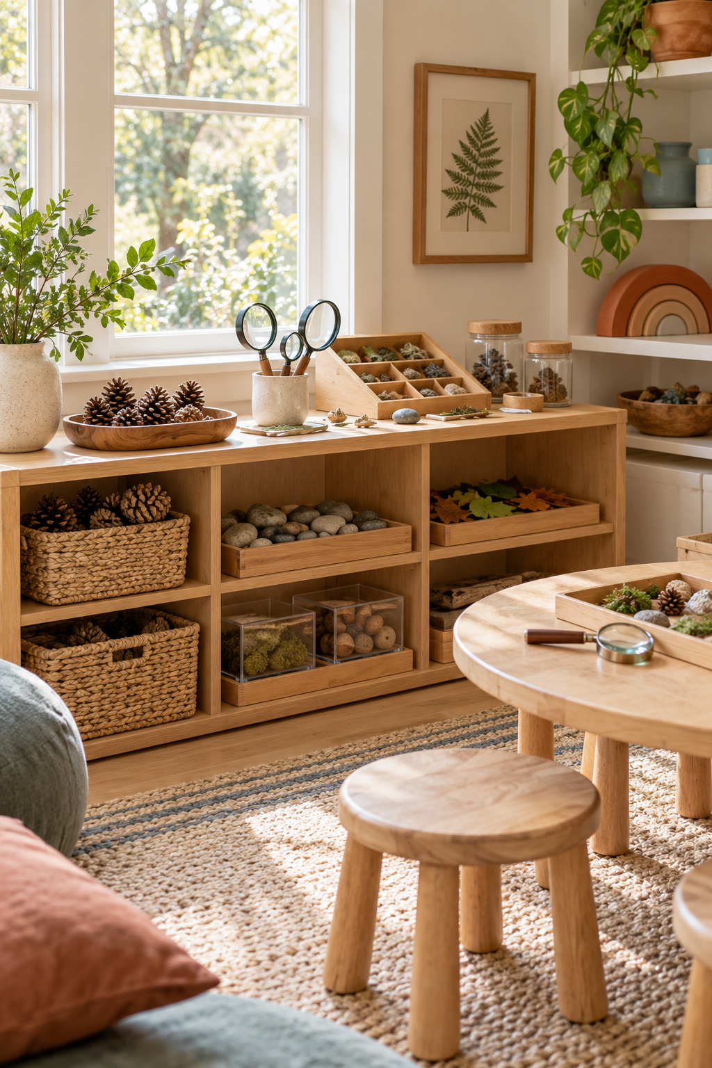 Create a Nature Discovery Station in a stylish screen-free playroom