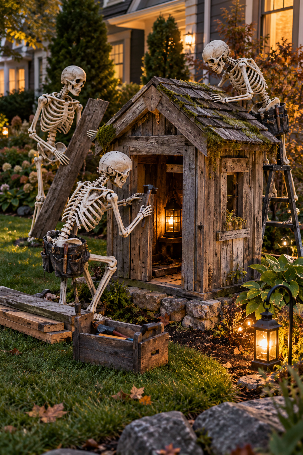 Build a Haunted Construction Crew styled as skeleton yard display ideas