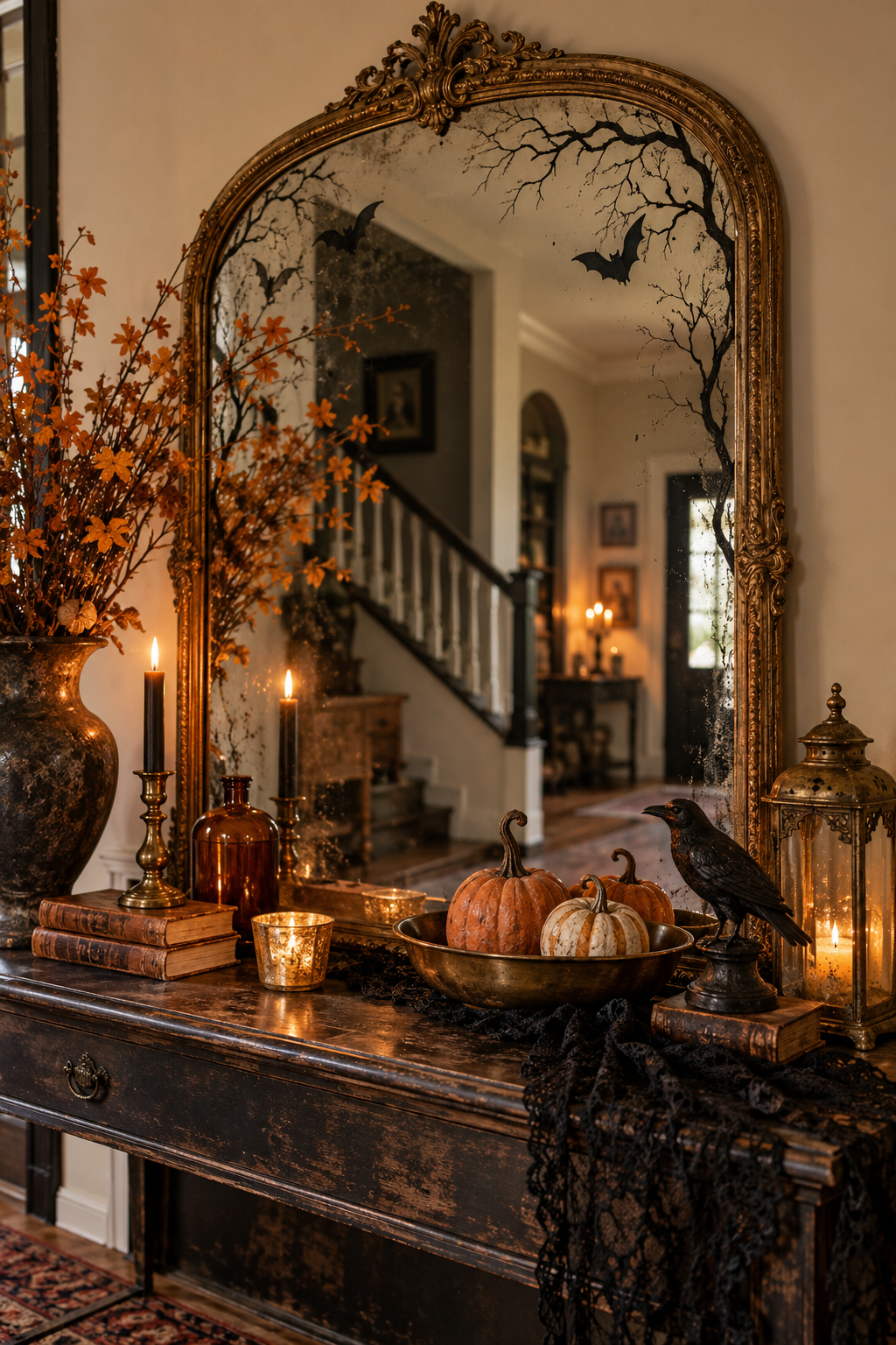 Turn an Antique Mirror Spooky styled as vintage Halloween decor ideas