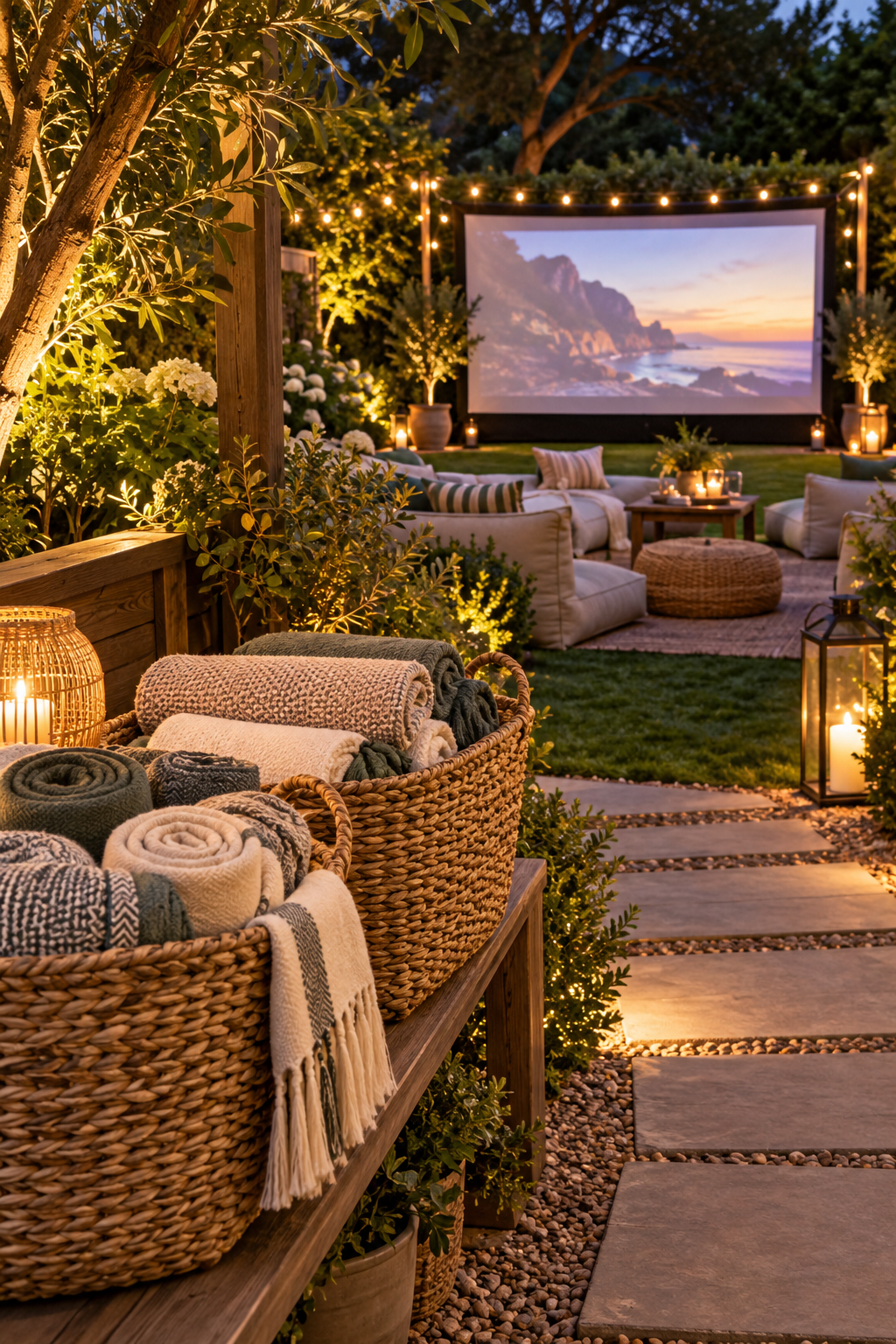 Set Up a Blanket Station for a magical garden movie night