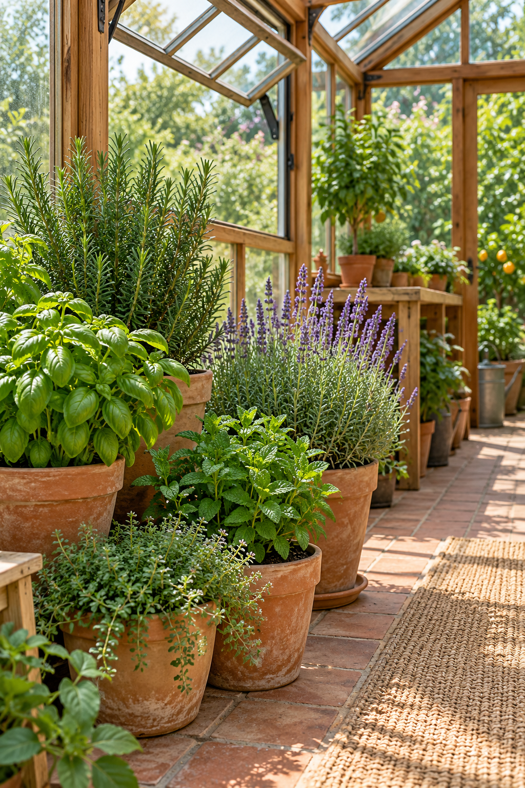 Create a Fragrant Herb Corner inside a beautiful garden greenhouse
