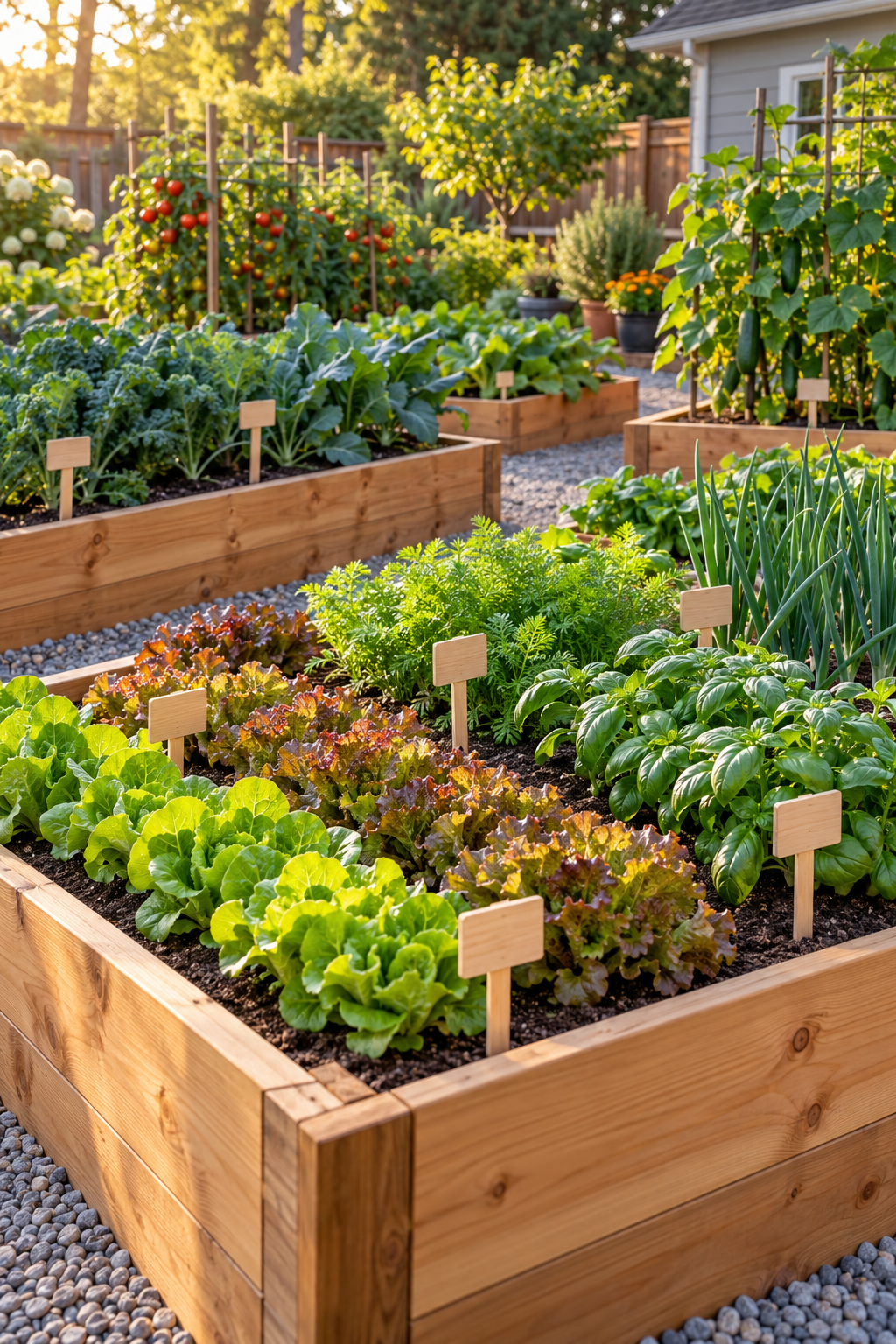 Label Rows with Simple Wooden Markers in a small backyard garden