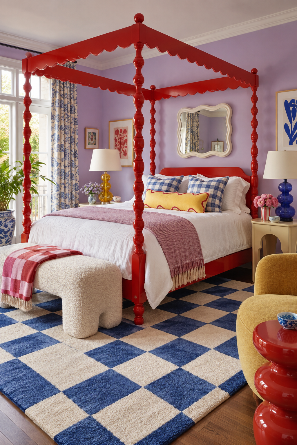 Red four poster guest bedroom