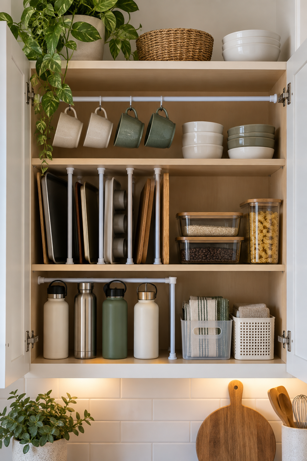 Use Tension Rods inside Cabinets