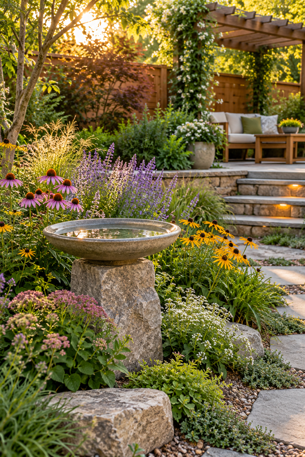 Add a Small Wildlife-Friendly Water Bowl in a small backyard garden