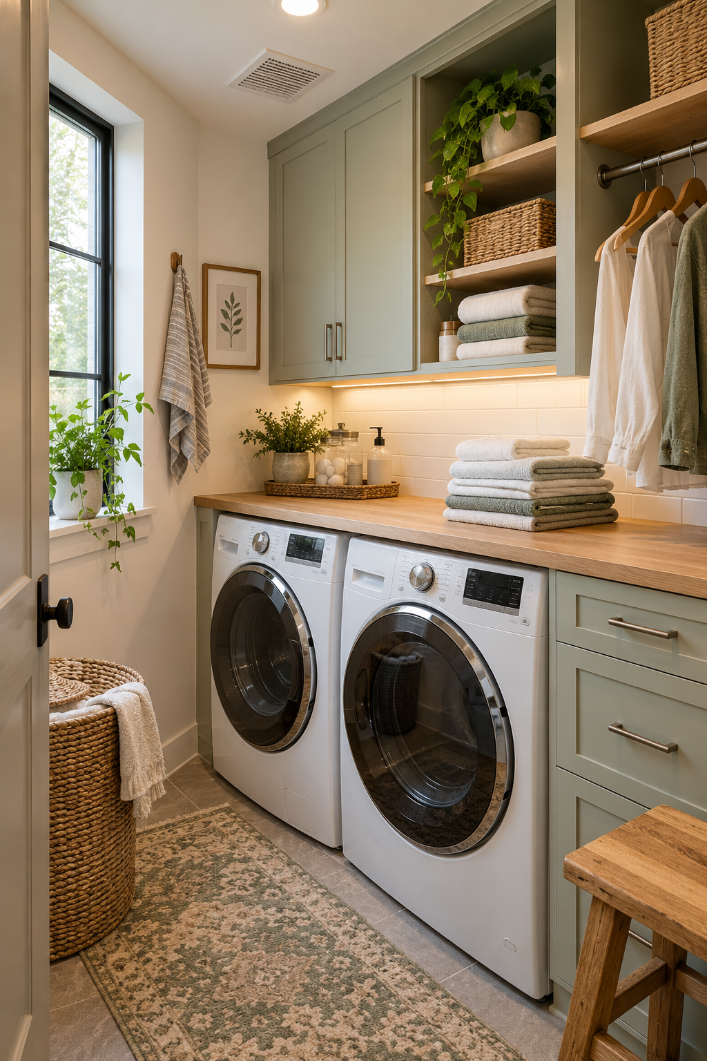 Create a Compact Folding Zone in a compact organized laundry room