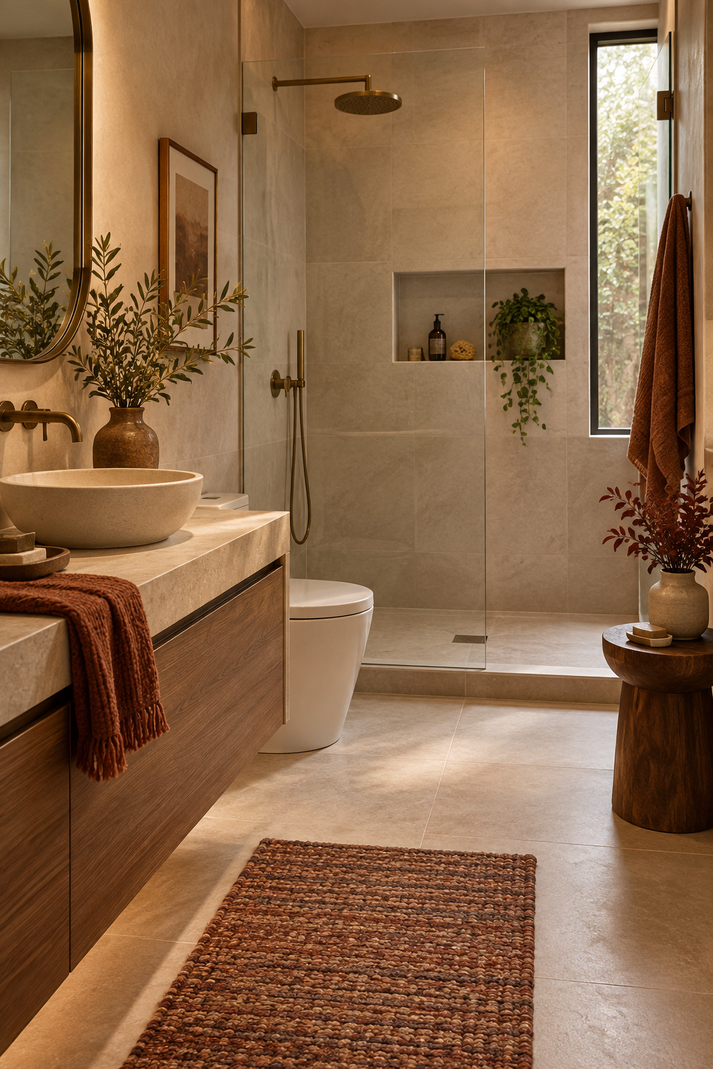 Warm minimalist autumn bathroom