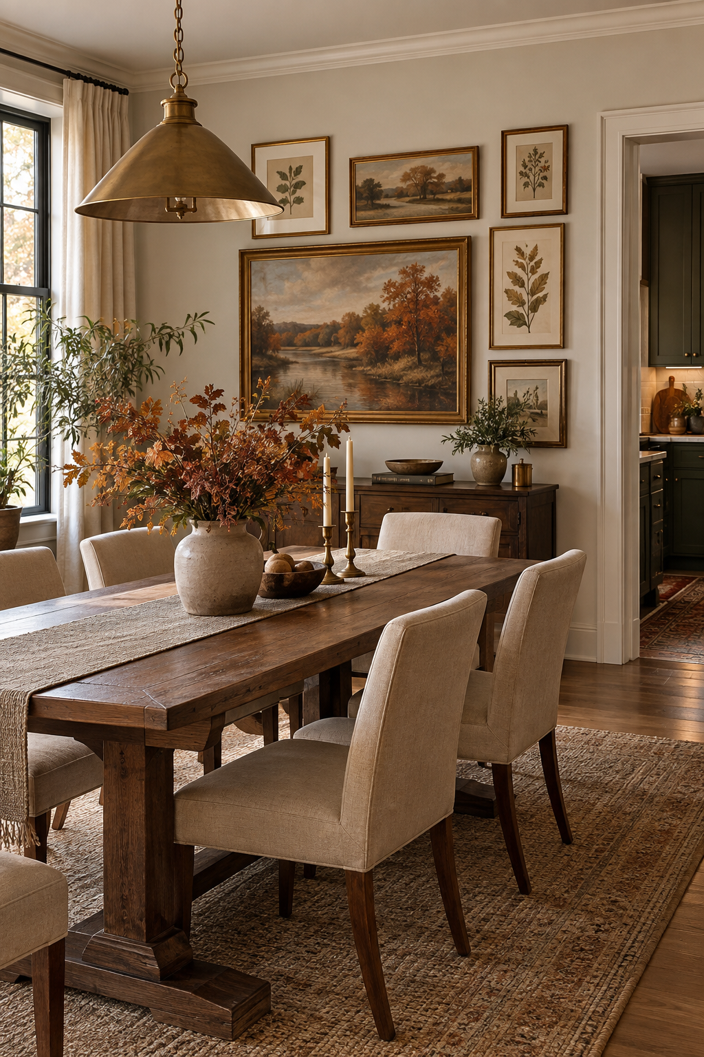 Autumn wall art in a cozy dining room