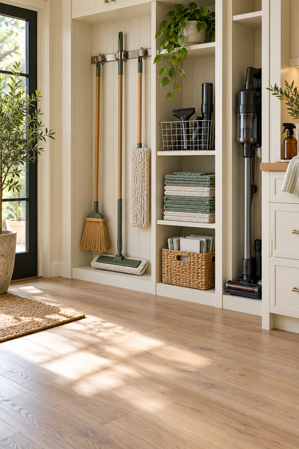 Build a Simple Floor-Care Section in an organized naturally minded cleaning station