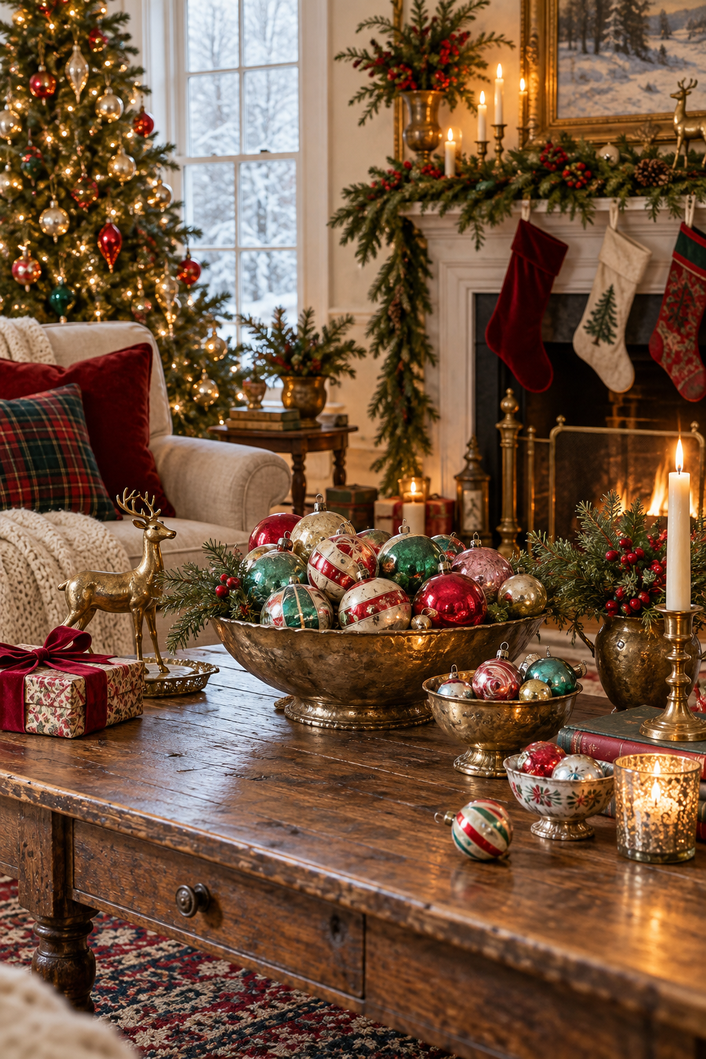 Fill Bowls with Colorful Shiny Brite-Style Ornaments