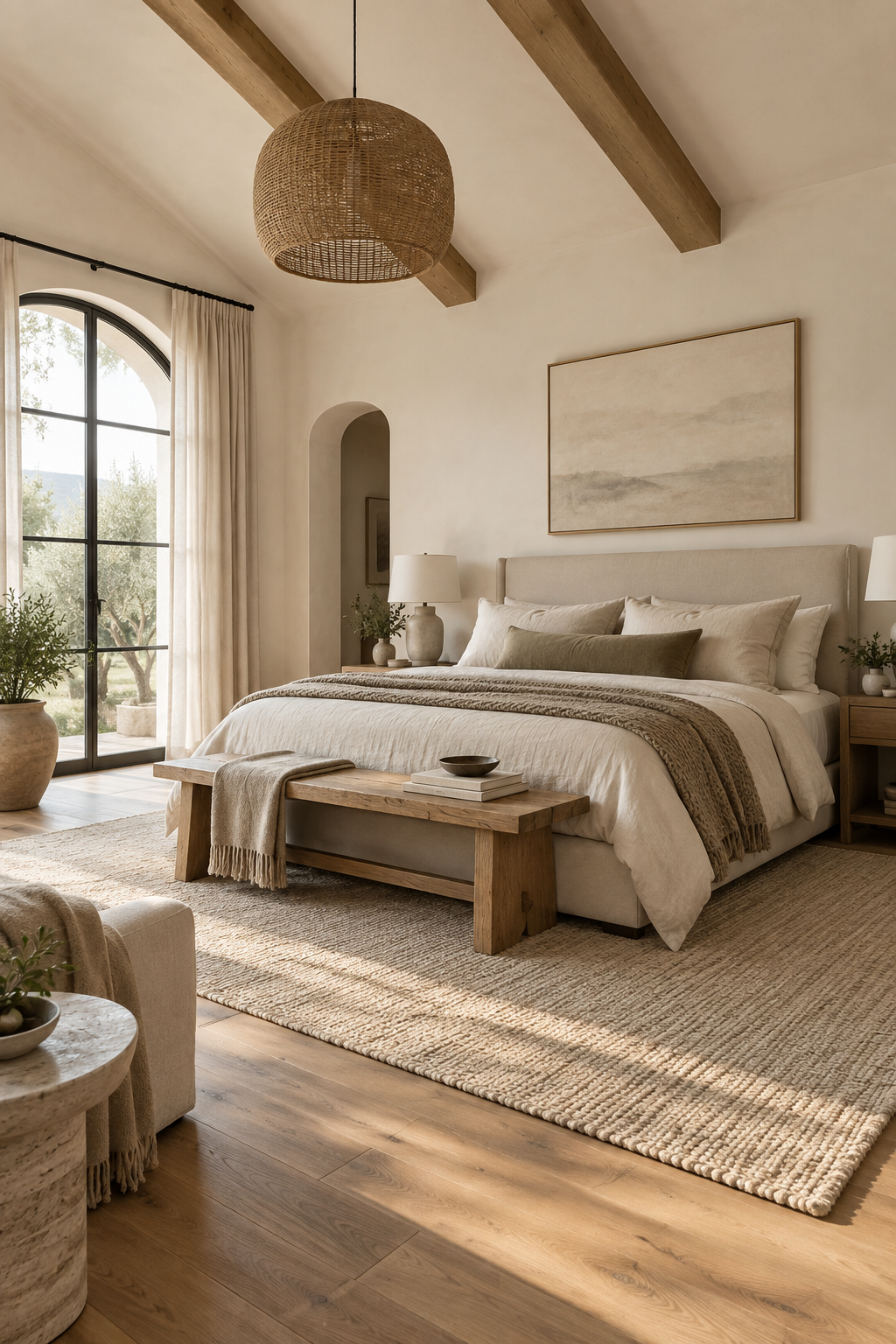 Use a Wood Bench at the End of the Bed