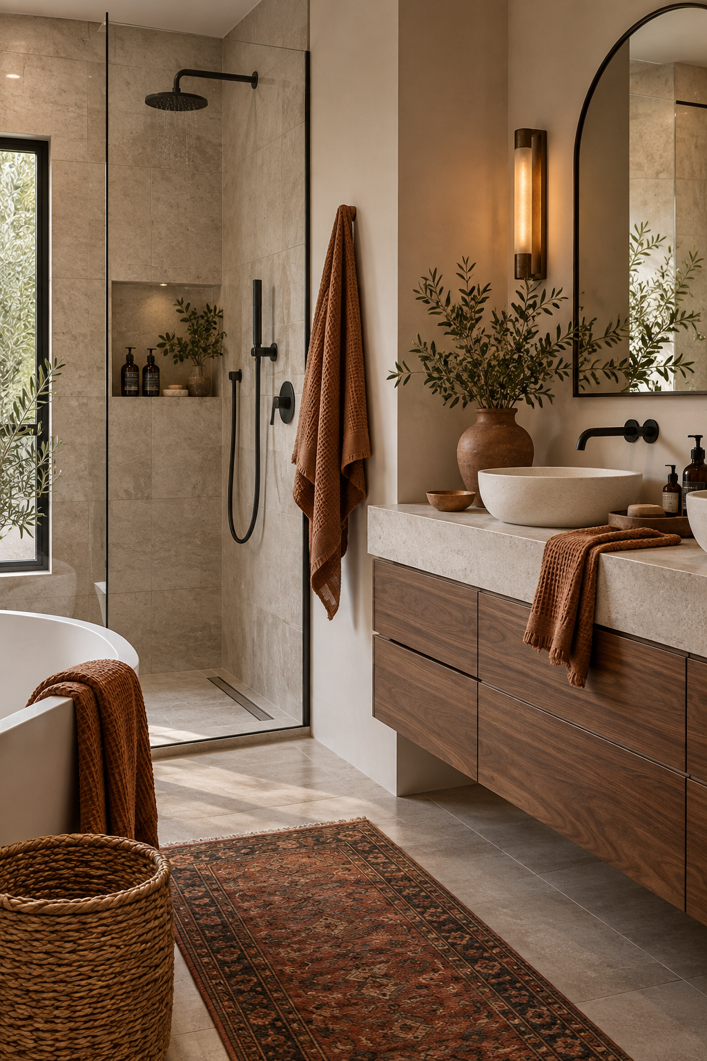 Modern bathroom softened for fall