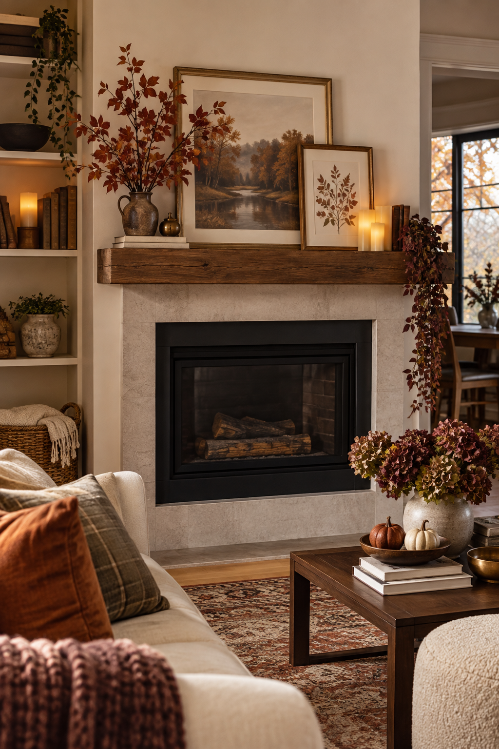 Renter friendly faux fall mantel shelf